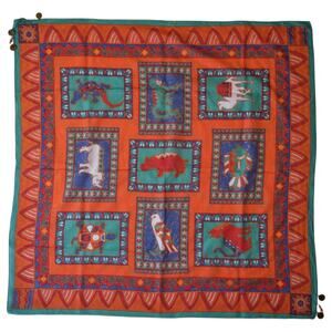 Vintage Ginnie Johansen Designer Scarf Egyptian Motifs Colorful Maximalist Style